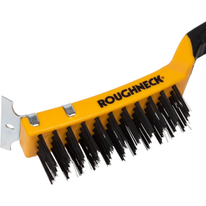 ROUGHNECK 4 ROW CARBON STEEL WIRE BRUSH WITH SCRAPER 300MM 12"