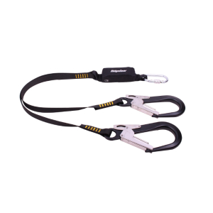 RIDGEGEAR TWIN LEG LANYARD 1.8M WITH 2 X SCAFFOLD HOOKS & 1 X KARABINERS