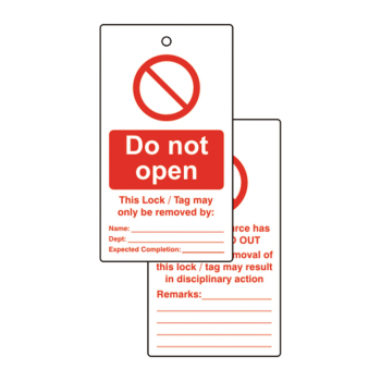 LOCKOUT TAGS - DO NOT OPEN DOUBLE SIDED PACK OF 10