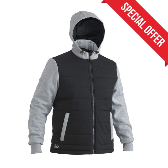 BISLEY WORKWEAR F&M LONG SLEEVE HOODED PUFFER FLEECE JACKET BISLEY WORKWEAR F&M LONG SLEEVE HOODED PUFFER FLEECE JACKET