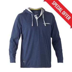 BISLEY WORKWEAR FLEX & MOVE COTTON RICH LONG SLEEVE HOODED TEE